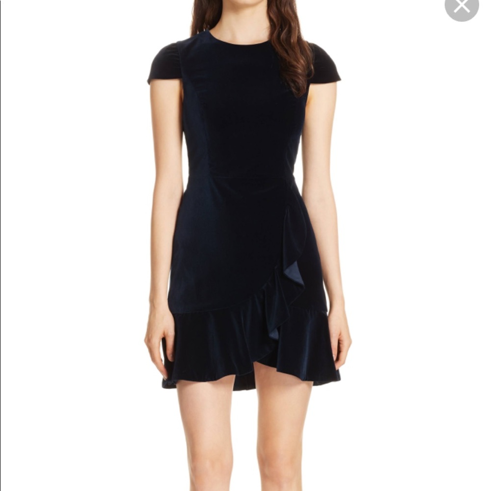 Alice & Olivia Enid Ruffle-Front Fit Flare Dress